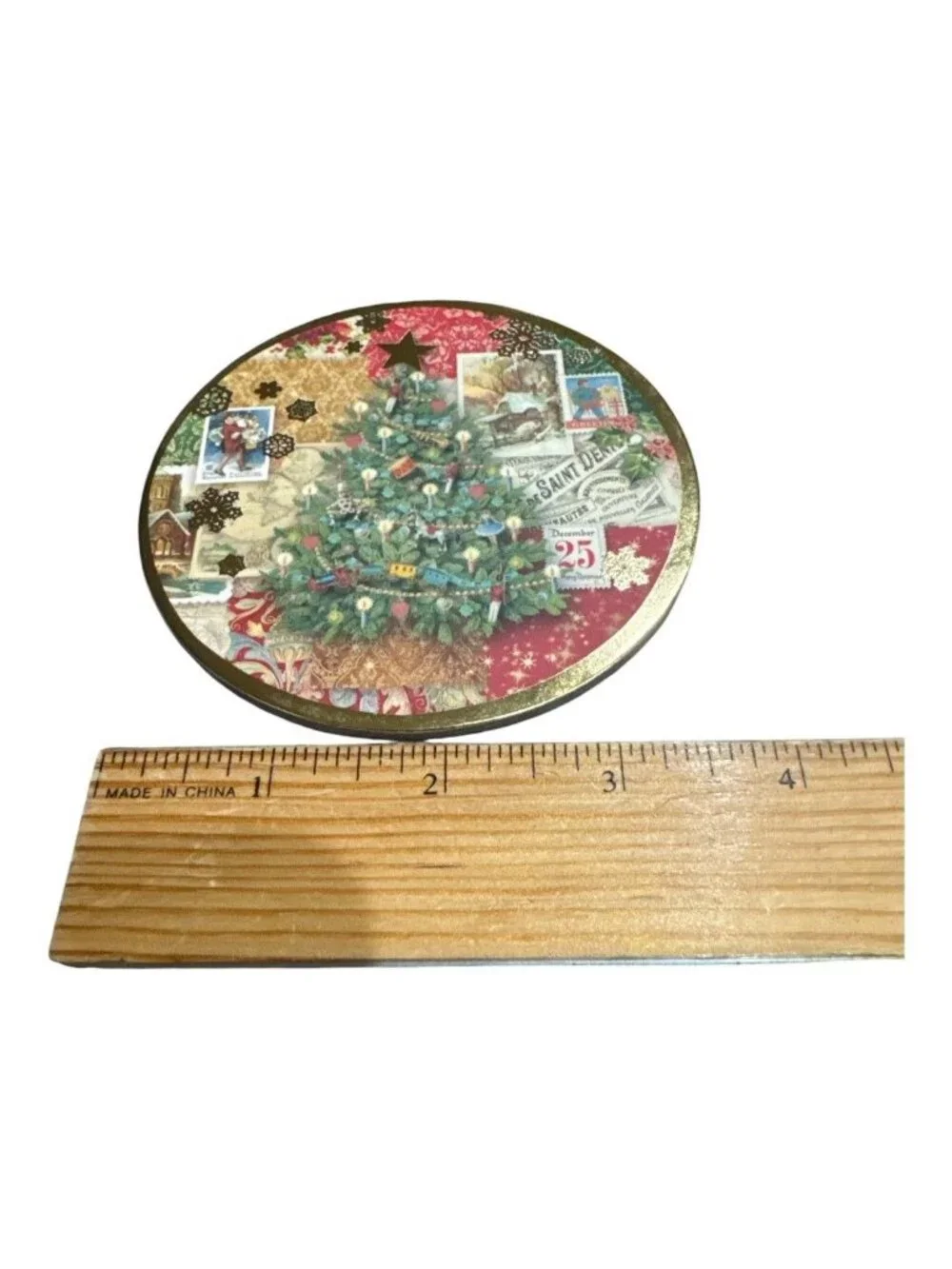Punch Studio Christmas Tree Coasters Set Of 6 Round Festive Holiday Design 4